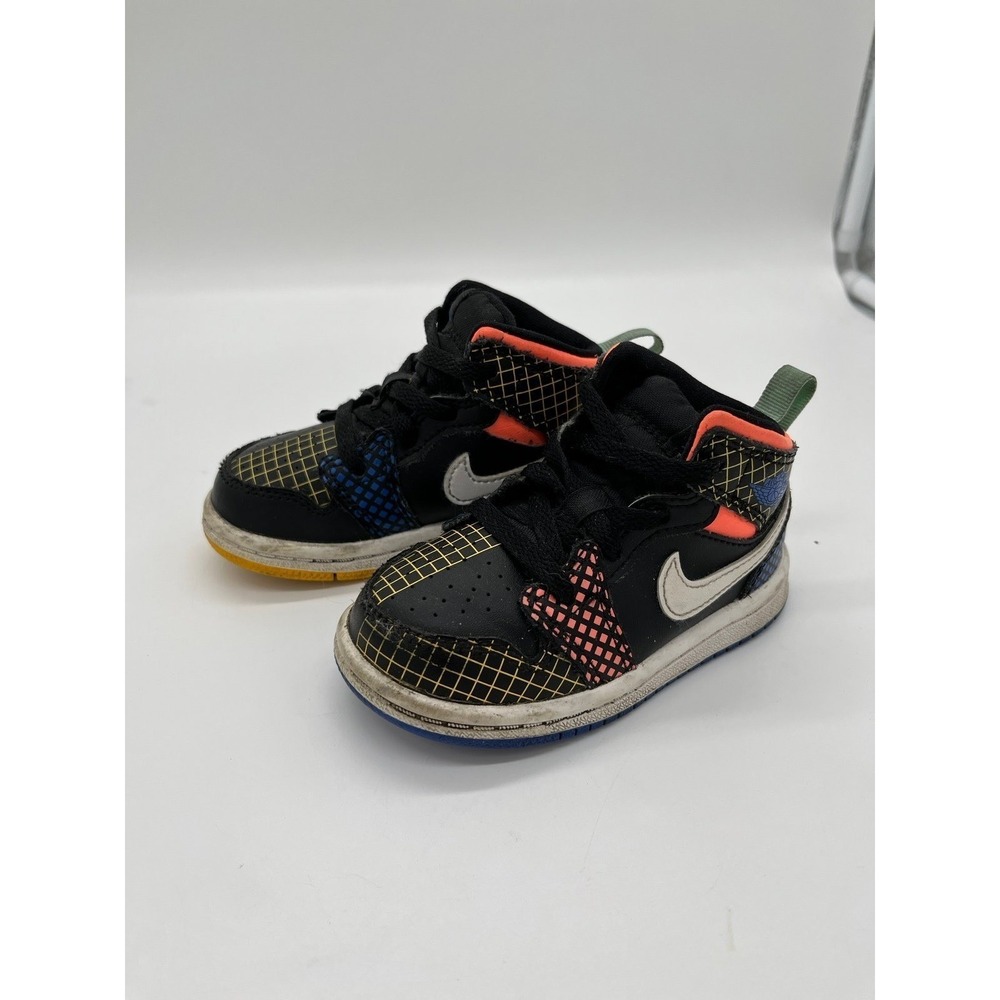Nike Air Jordan 1 Mid SE Grid Multi Color Toddler Size 6C Black Sneakers